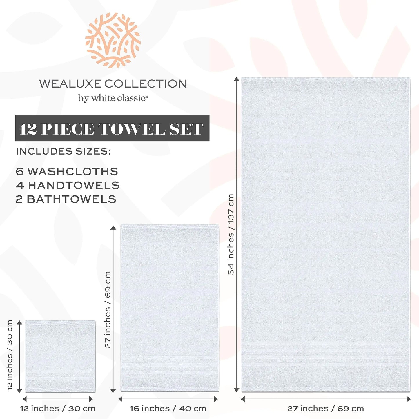 Wealuxe 12-Piece Cotton Towel Set – White