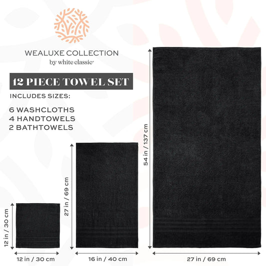 Wealuxe 12-Piece Cotton Towel Set – Black