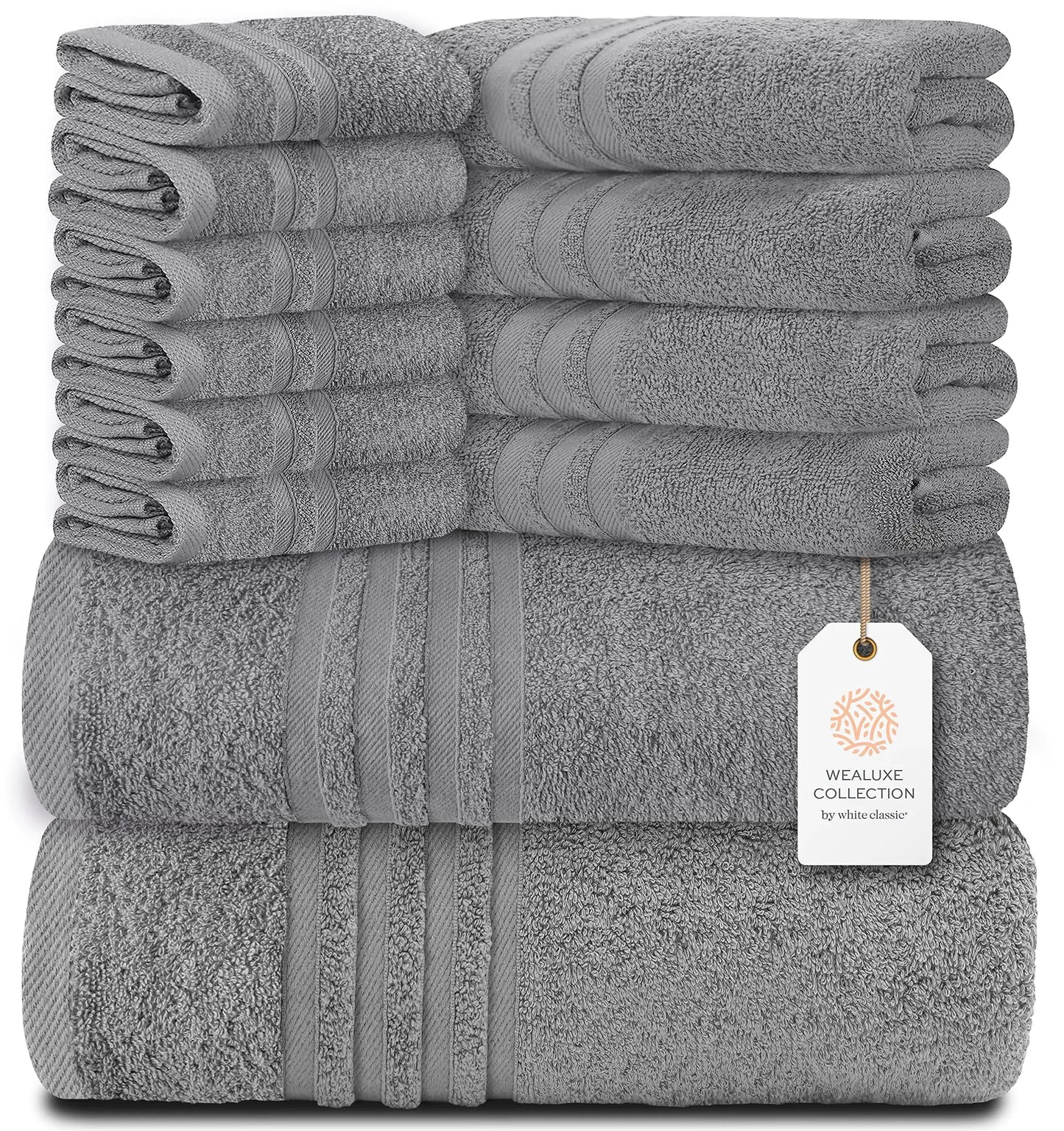 Wealuxe 12-Piece Cotton Towel Set – Light Gray