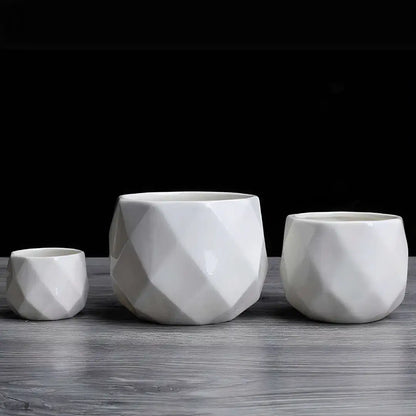 Ceramic Trio – Rounded Diamond-Shaped Planters Set