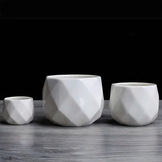 Ceramic Trio – Rounded Diamond-Shaped Planters Set