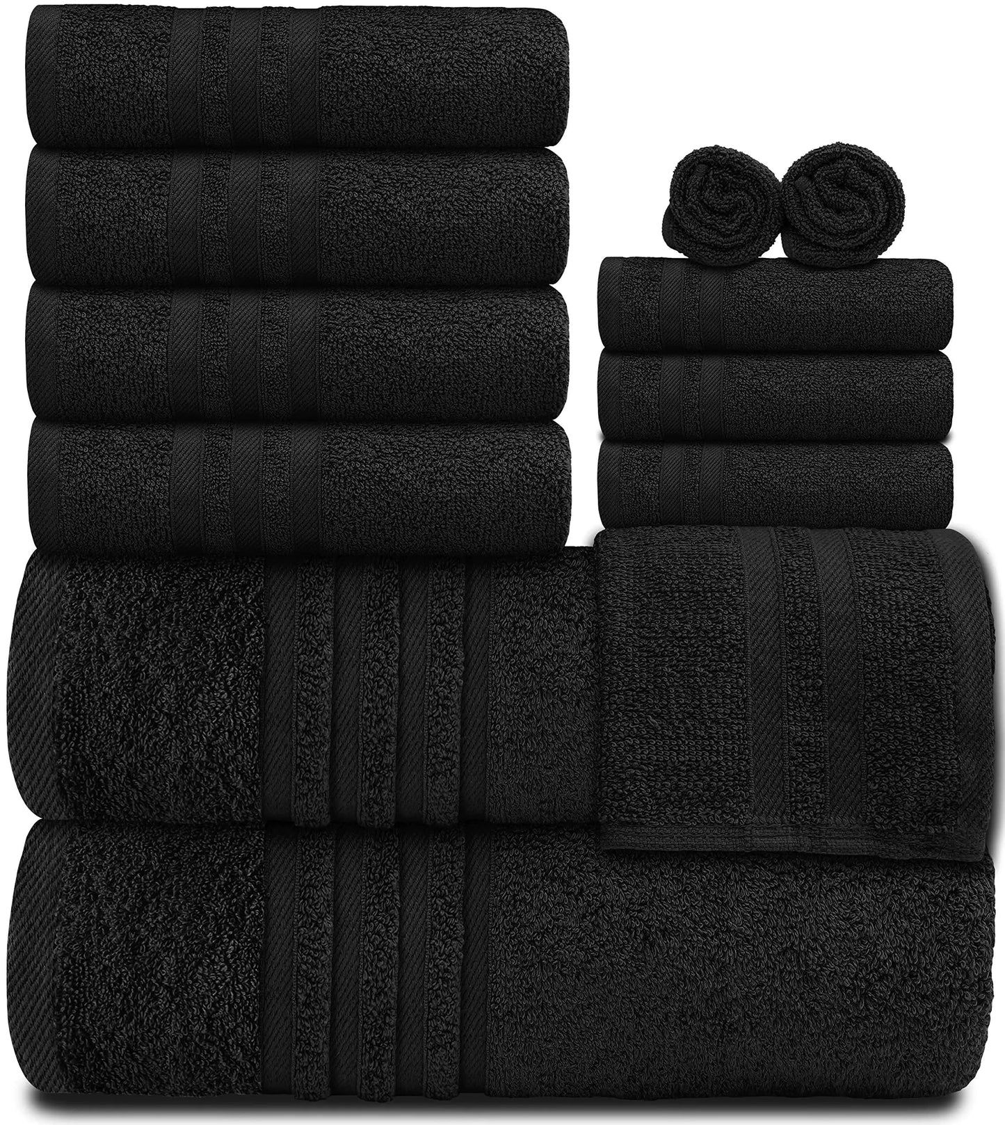 Wealuxe 12-Piece Cotton Towel Set – Black