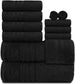 Wealuxe 12-Piece Cotton Towel Set – Black