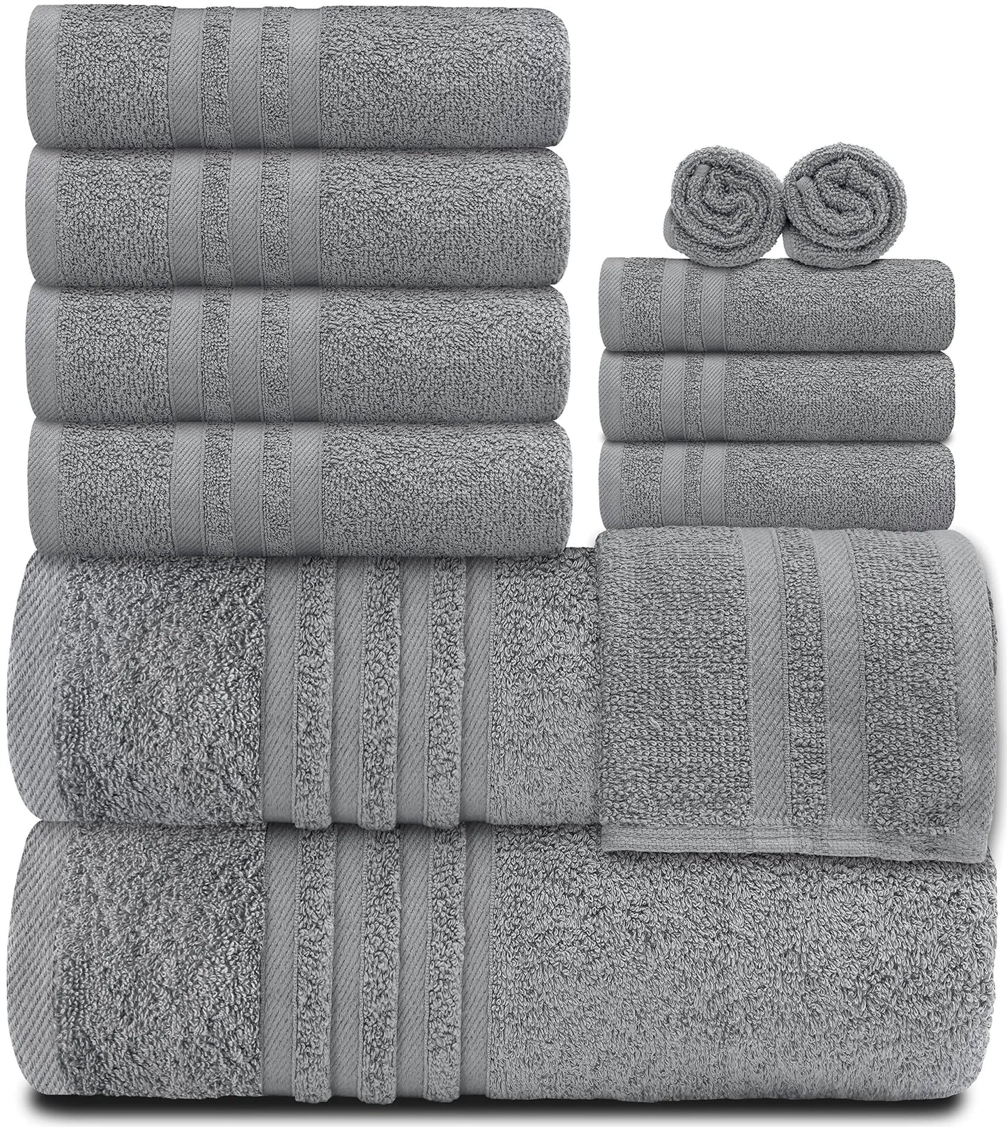 Wealuxe 12-Piece Cotton Towel Set – Light Gray