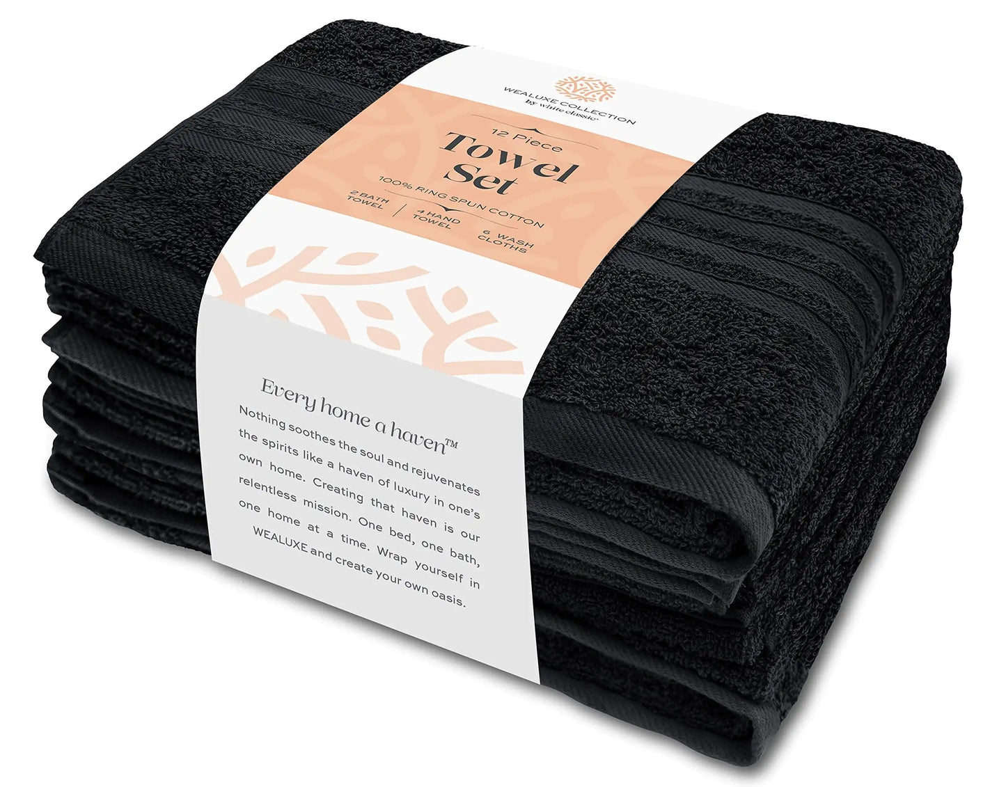 Wealuxe 12-Piece Cotton Towel Set – Black