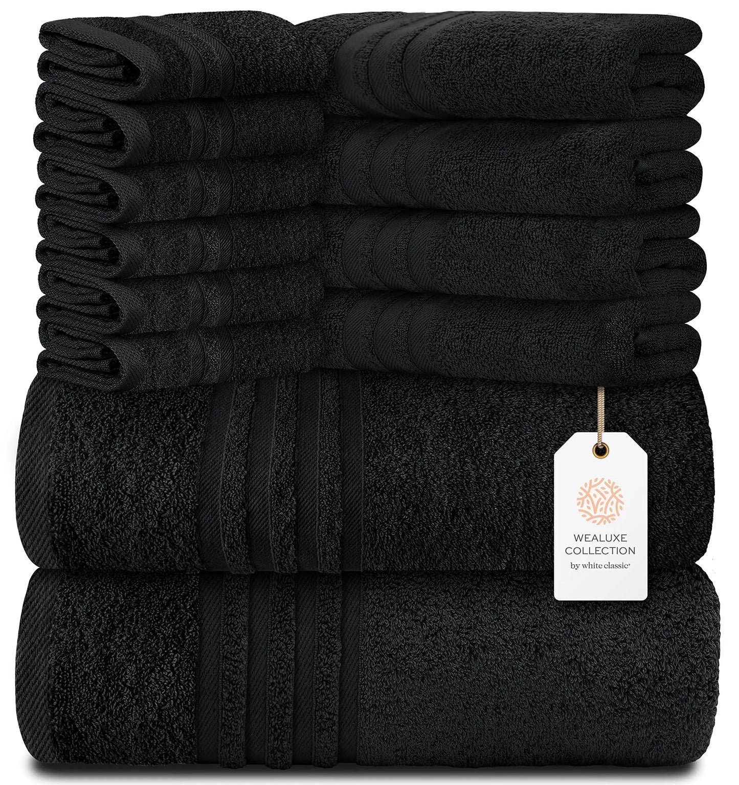 Wealuxe 12-Piece Cotton Towel Set – Black