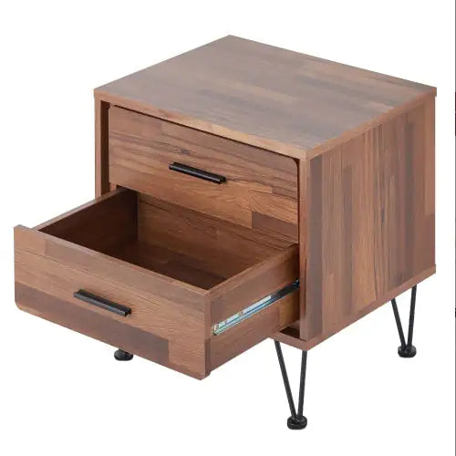Walnut Dual-Drawer Table with Hairpin Legs
